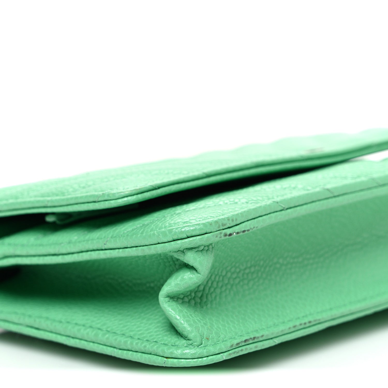 Chanel Caviar Chevron Quilted Wallet On Chain WOC Green