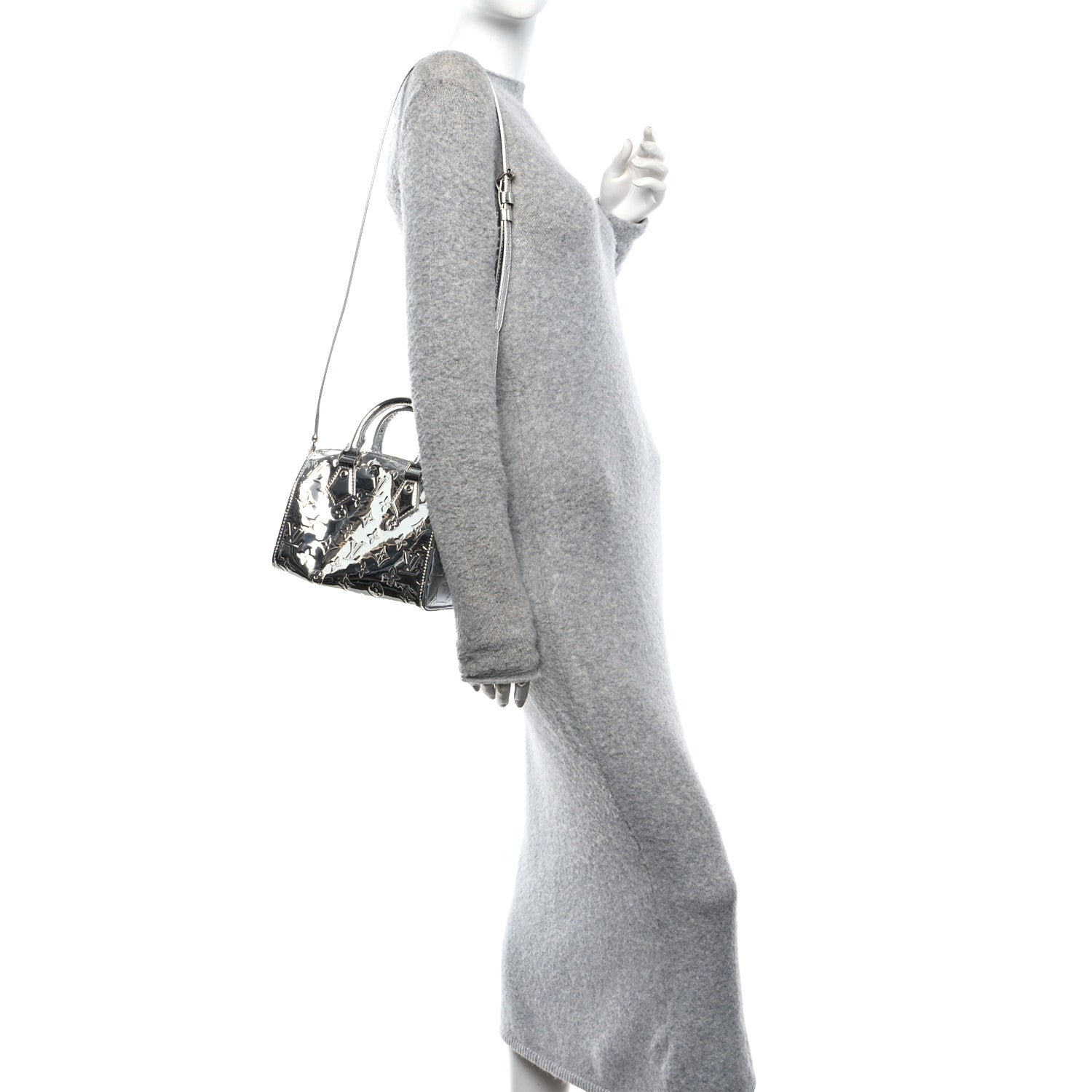 Louis Vuitton Monogram Miroir Speedy Bandouliere 20 Silver