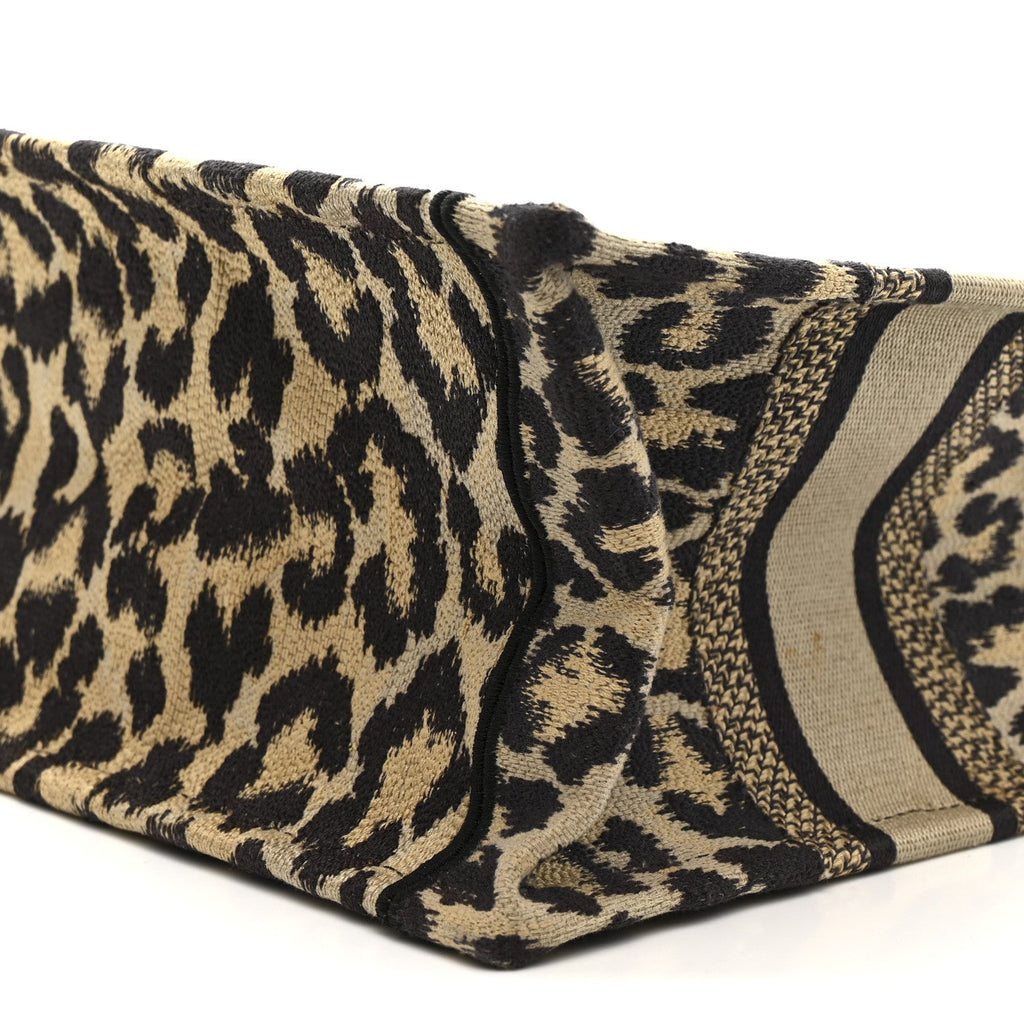 Christian Dior Canvas Mizza Embroidered Small Leopard Book Tote Beige