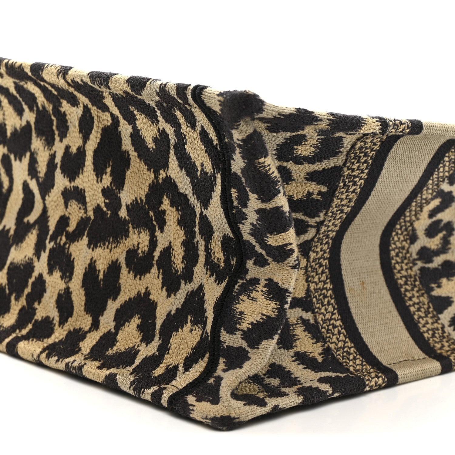 Christian Dior Canvas Mizza Embroidered Small Leopard Book Tote Beige