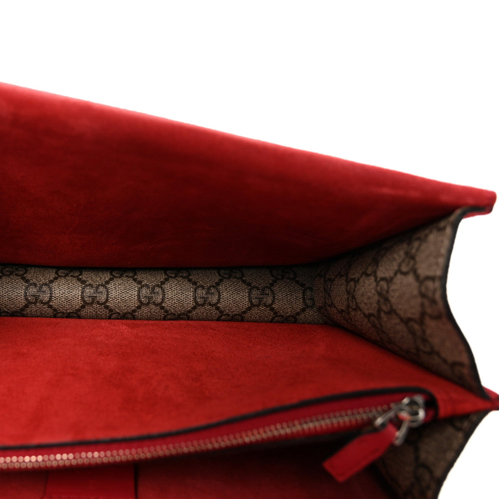 Gucci GG Supreme Monogram Suede Small Dionysus Shoulder Bag Beige Ebony Vulcanic Red