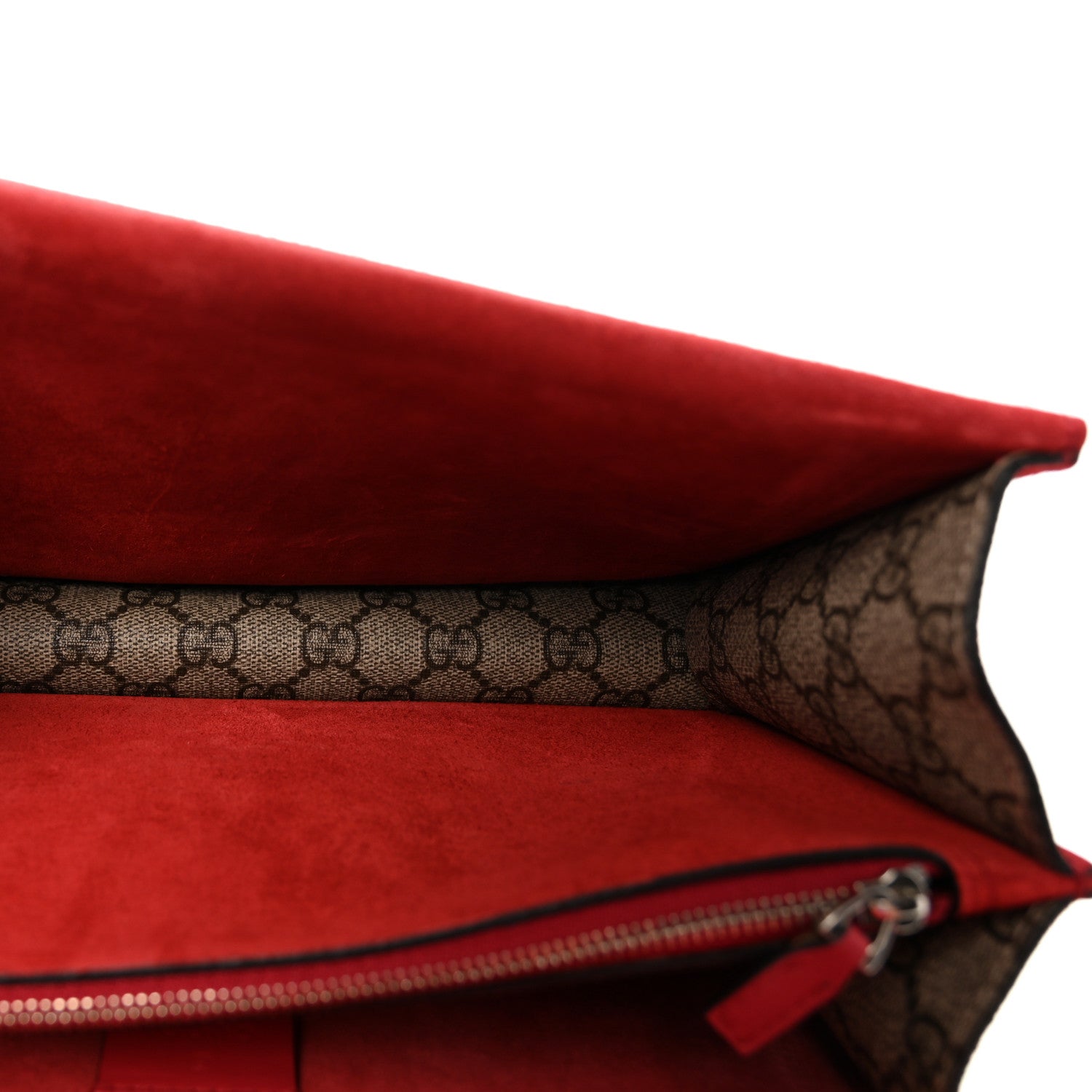Gucci GG Supreme Monogram Suede Small Dionysus Shoulder Bag Beige Ebony Vulcanic Red