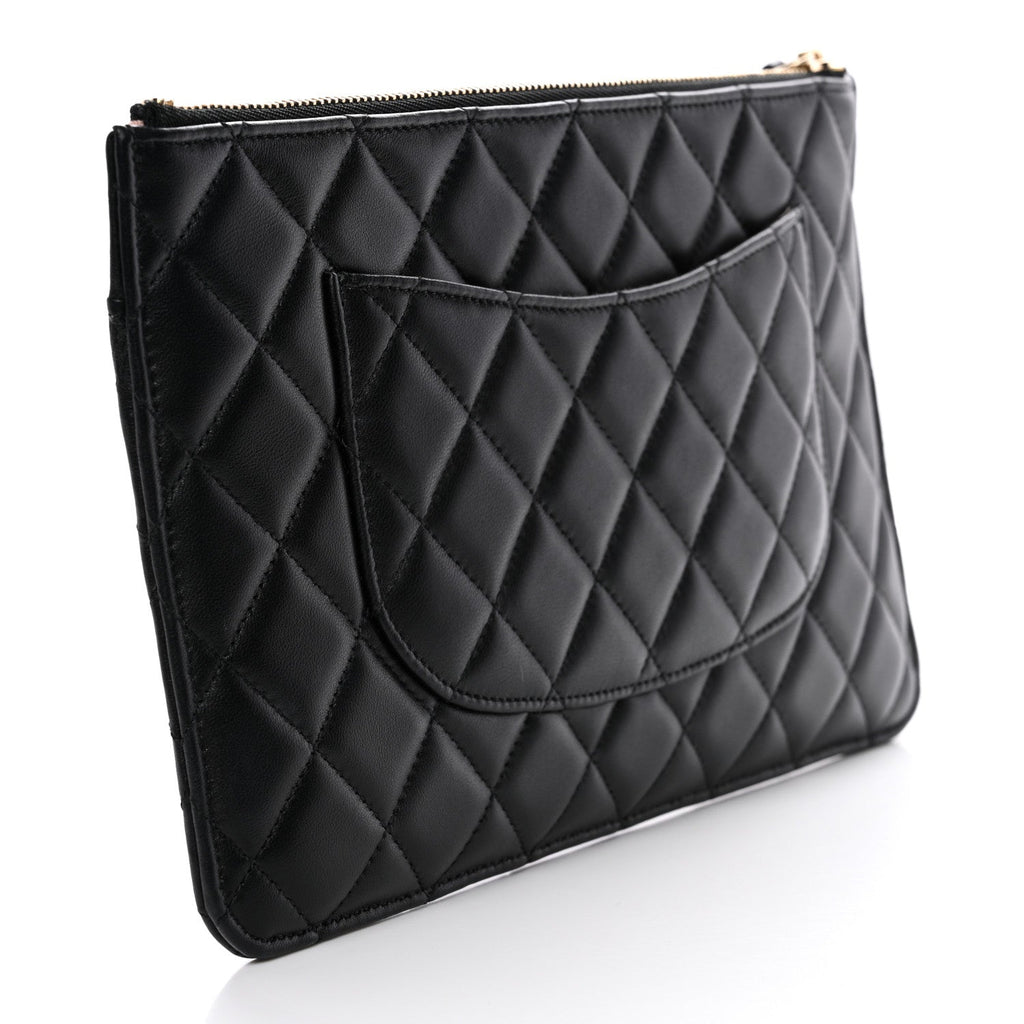 Lambskin Quilted Sunset Boulevard Pouch Case Black Pink