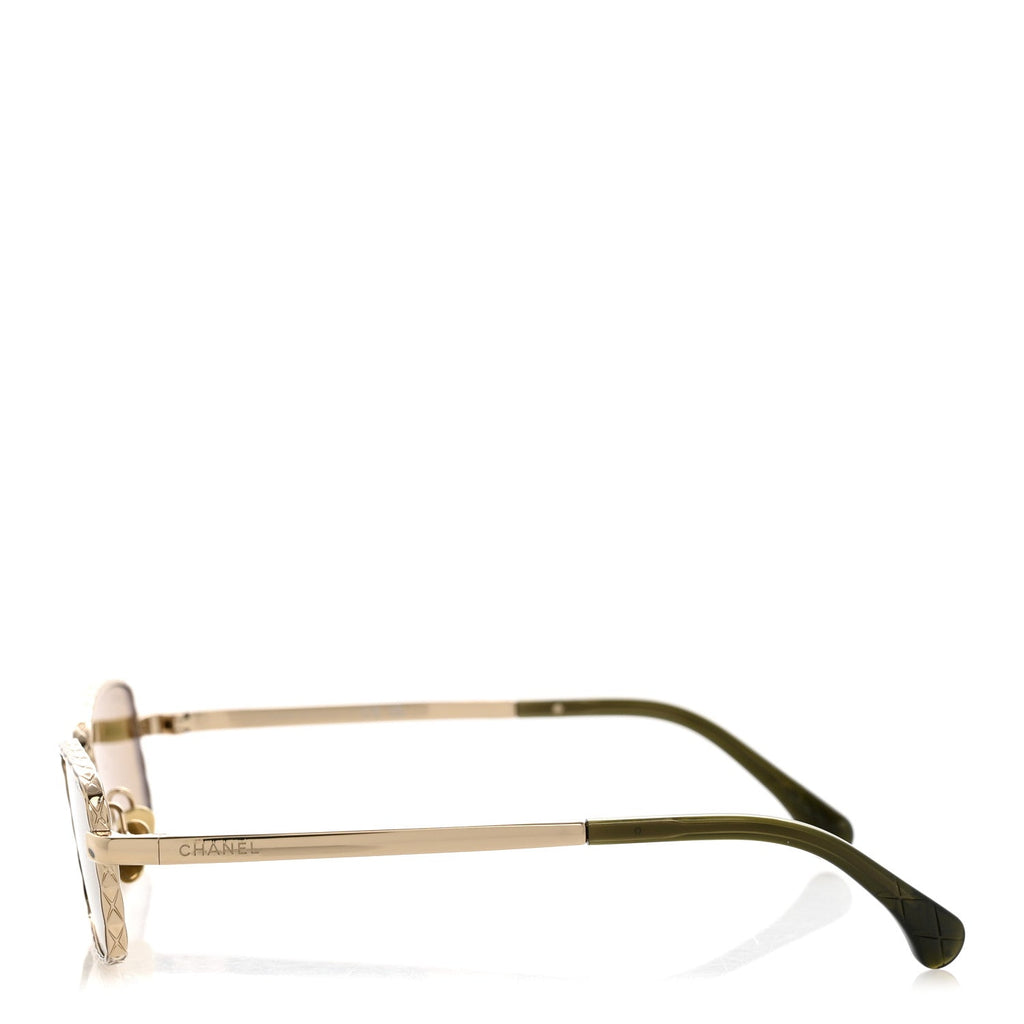 Metal Quilted Rectangle Sunglasses 4295 Green Gold