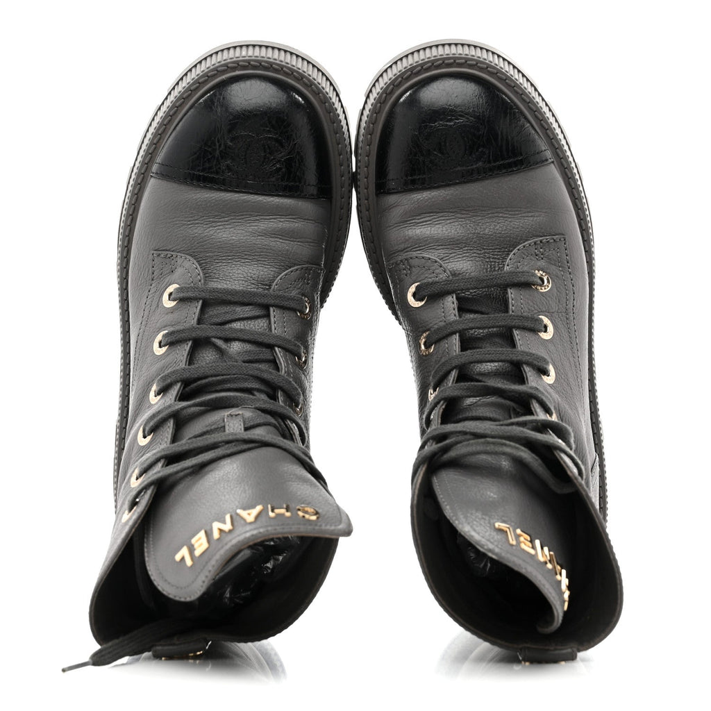 Calfskin CC Lace Up Combat Boots 39 Gray