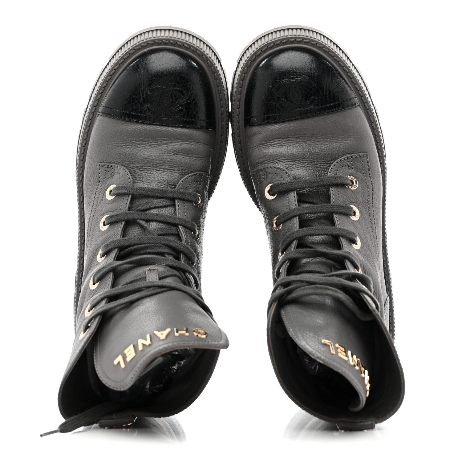 Calfskin CC Lace Up Combat Boots 39 Gray