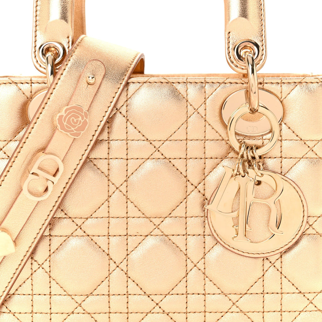Christian Dior Metallic Lambskin Cannage Small My ABCDior Lady Dior Rose Gold