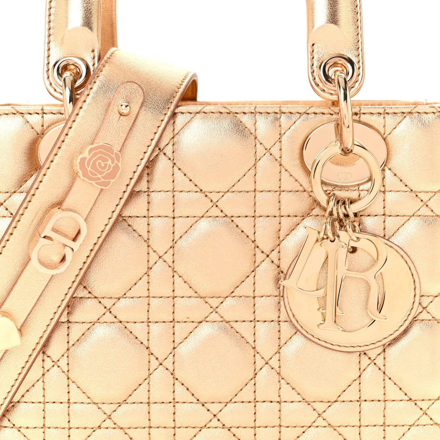 Christian Dior Metallic Lambskin Cannage Small My ABCDior Lady Dior Rose Gold