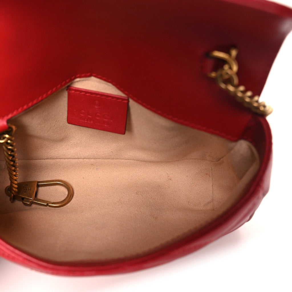 Gucci Calfskin Matelasse Super Mini GG Marmont Shoulder Bag Hibiscus Red