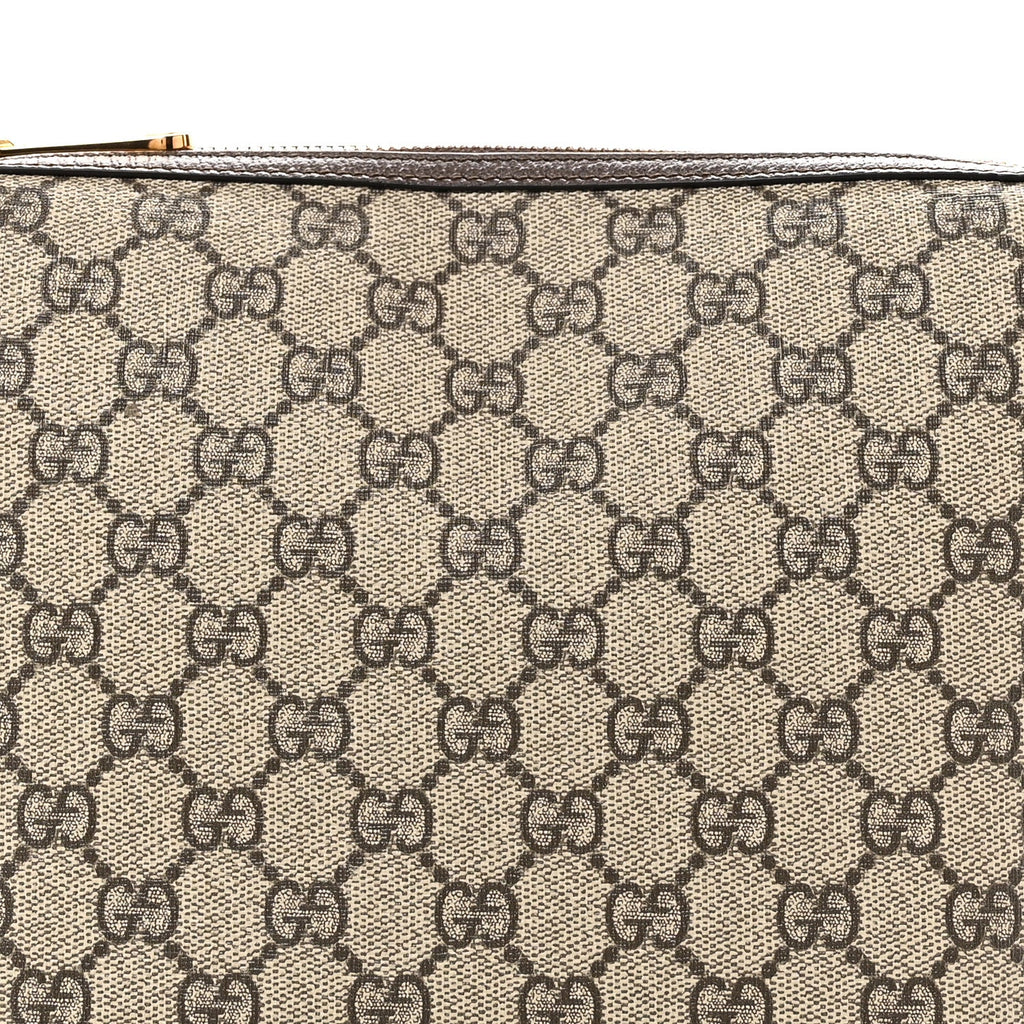 Gucci GG Supreme Monogram Textured Calfskin Web Super Mini Ophidia Shoulder Bag Beige Ebony New Acero