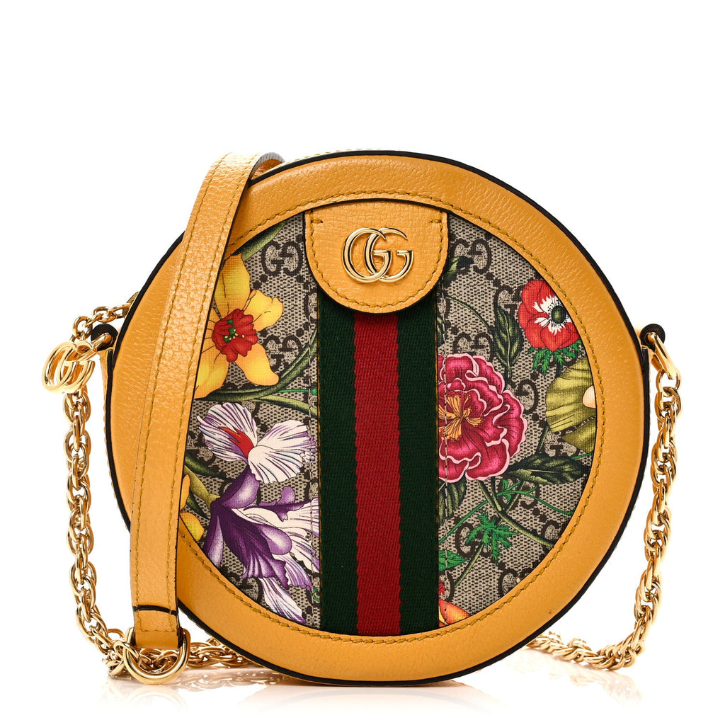 Gucci GG Supreme Monogram Flora Web Mini Ophidia Round Shoulder Bag Beige Multicolor Crop