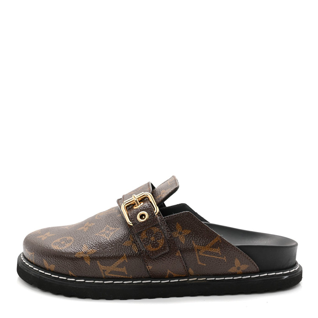 Louis Vuitton Patent Monogram Womens Cosy Flat Comfort Clog Mules 38 Brown