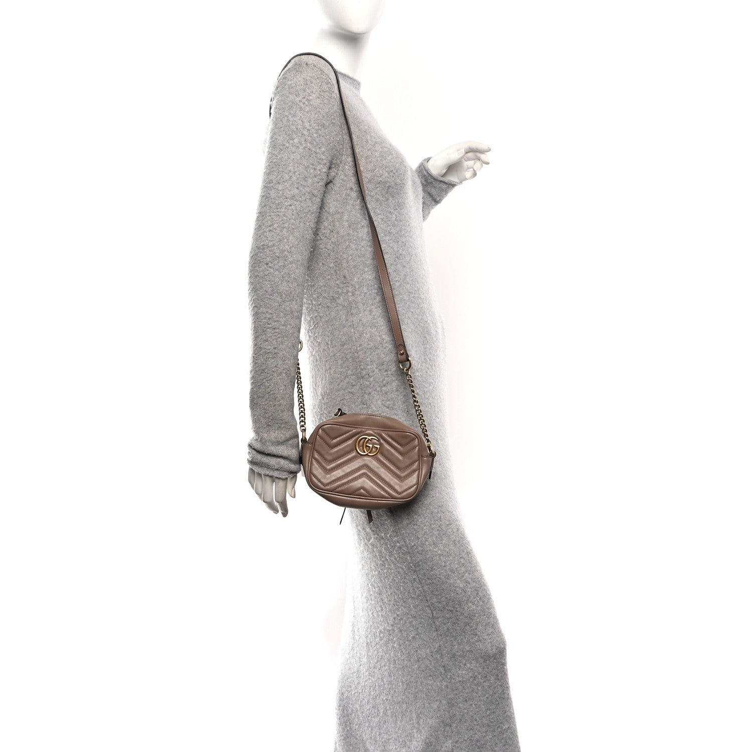 Gucci Calfskin Matelasse Mini GG Marmont Chain Shoulder Bag Porcelain Rose