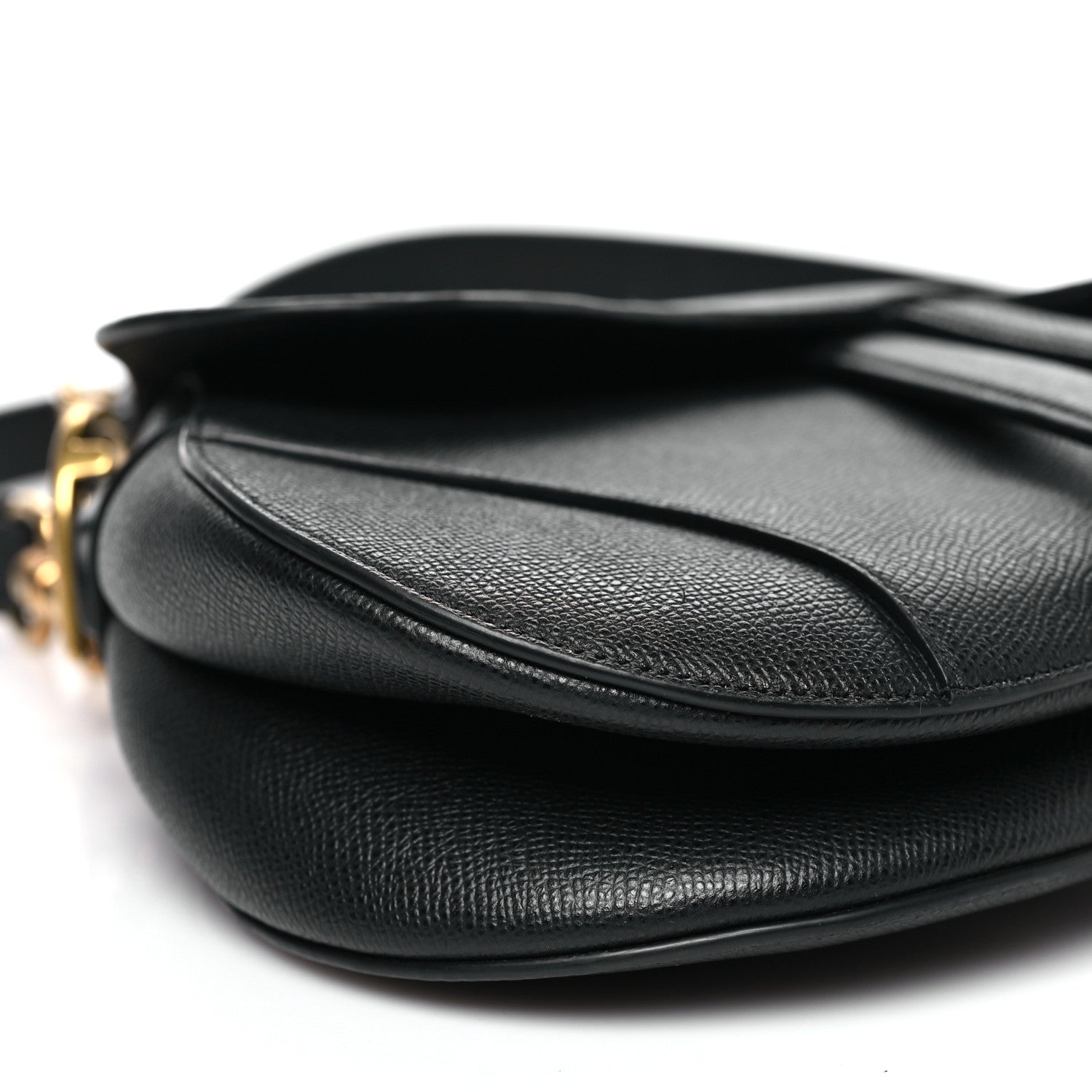 Christian Dior Grained Calfskin Saddle Bag With Strap Black