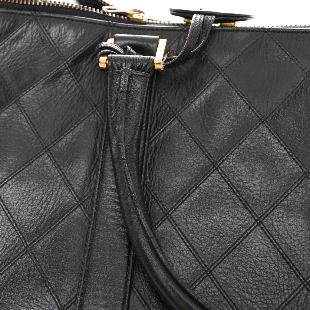 Chanel Calfskin Stitched Duffle Travel Bag Black