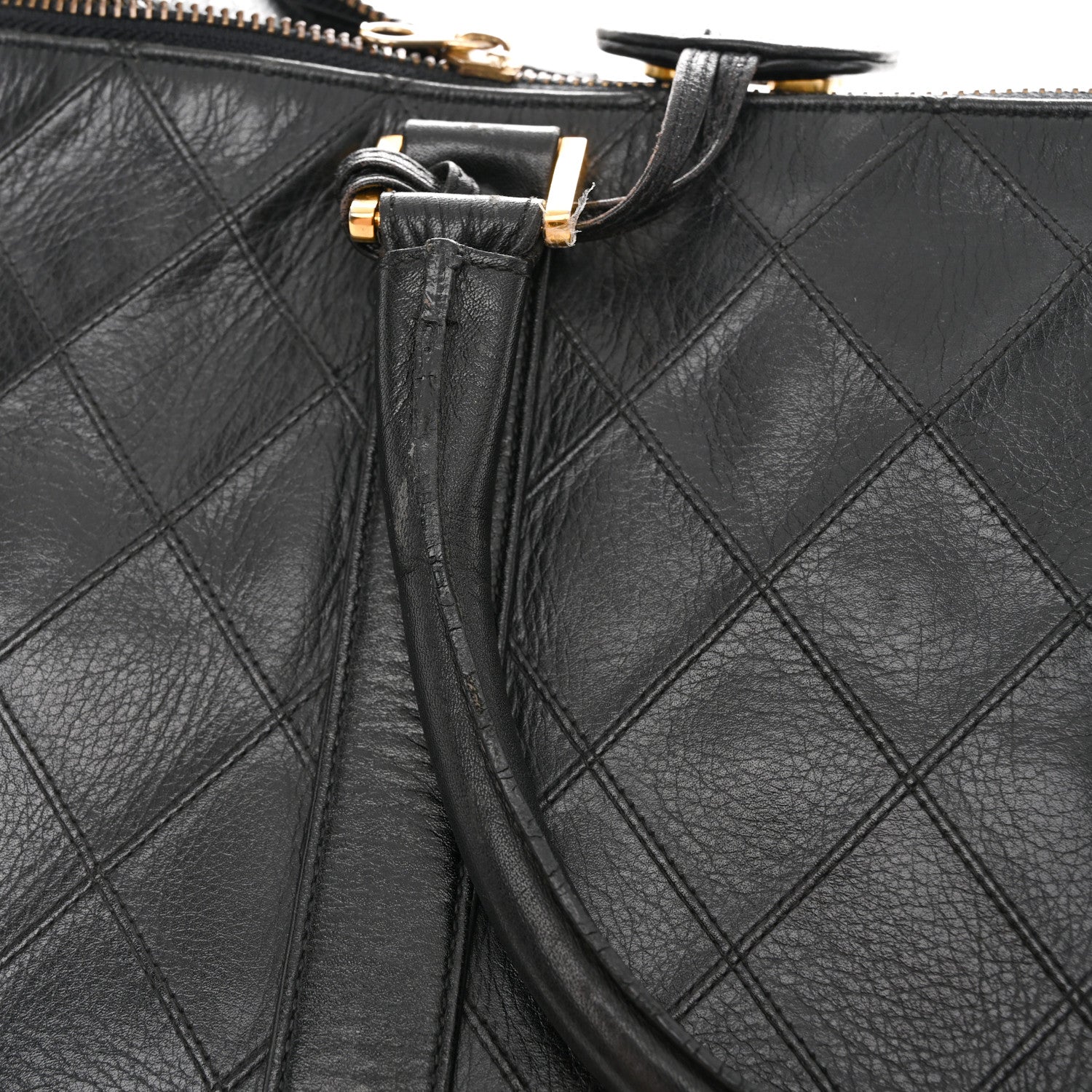 Chanel Calfskin Stitched Duffle Travel Bag Black