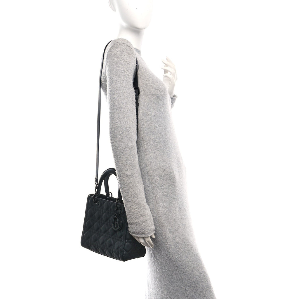 Christian Dior Ultra Matte Calfskin Cannage Medium Lady Dior Black