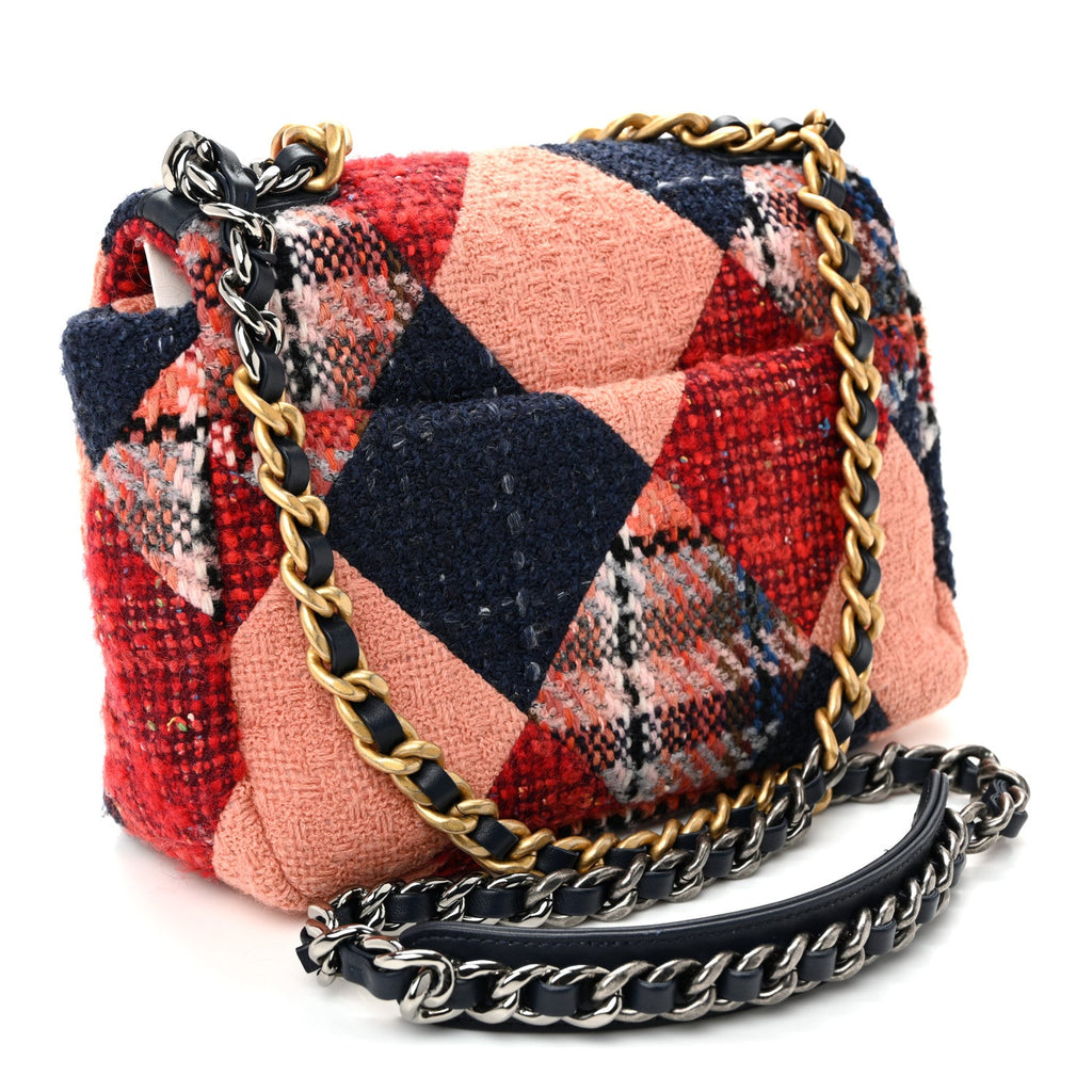 Chanel Tweed Quilted Medium Chanel 19 Flap Red Navy Multicolor