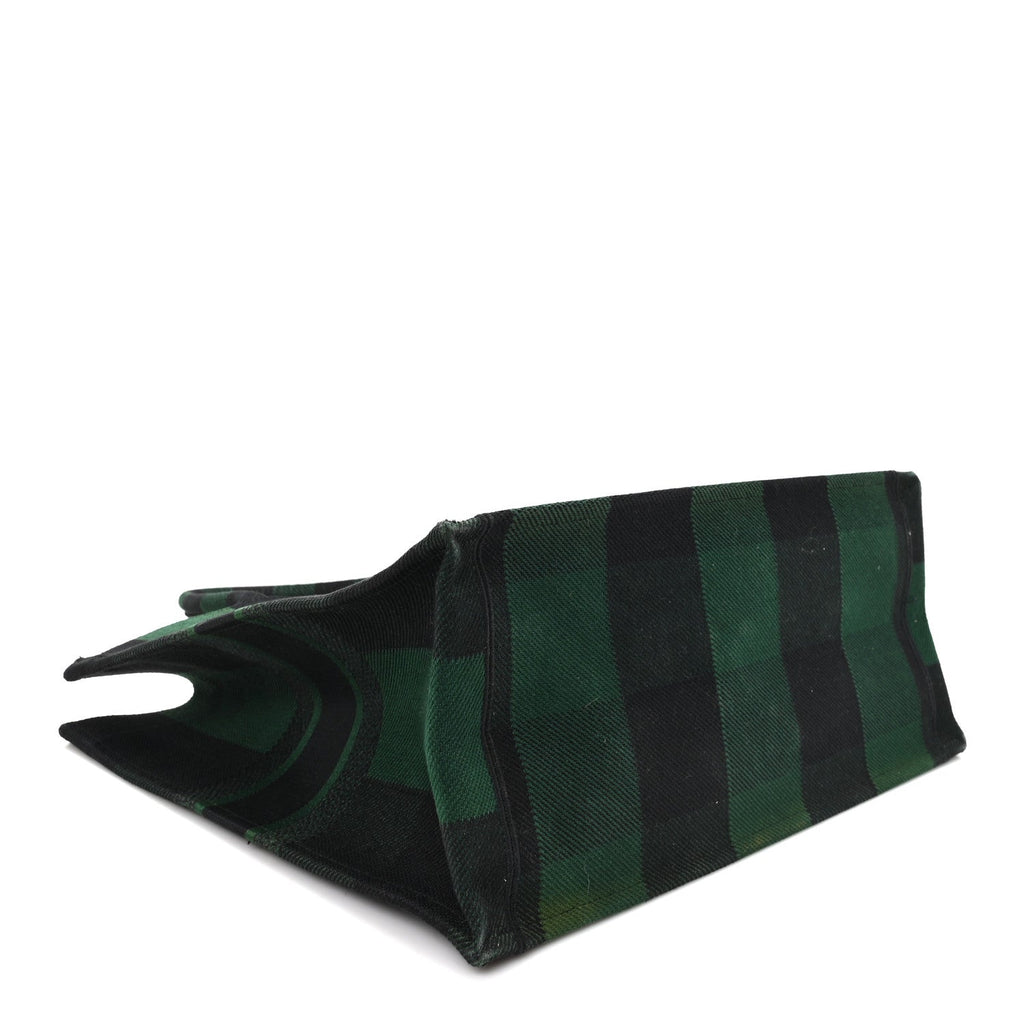 Christian Dior Canvas Embroidered Large Checkered Book Tote Black Green