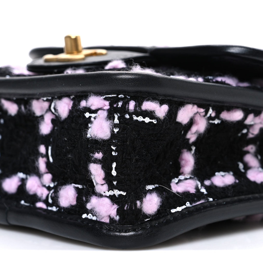 Chanel Tweed Calfskin School Memory Mini Top Handle Flap Black Pink White