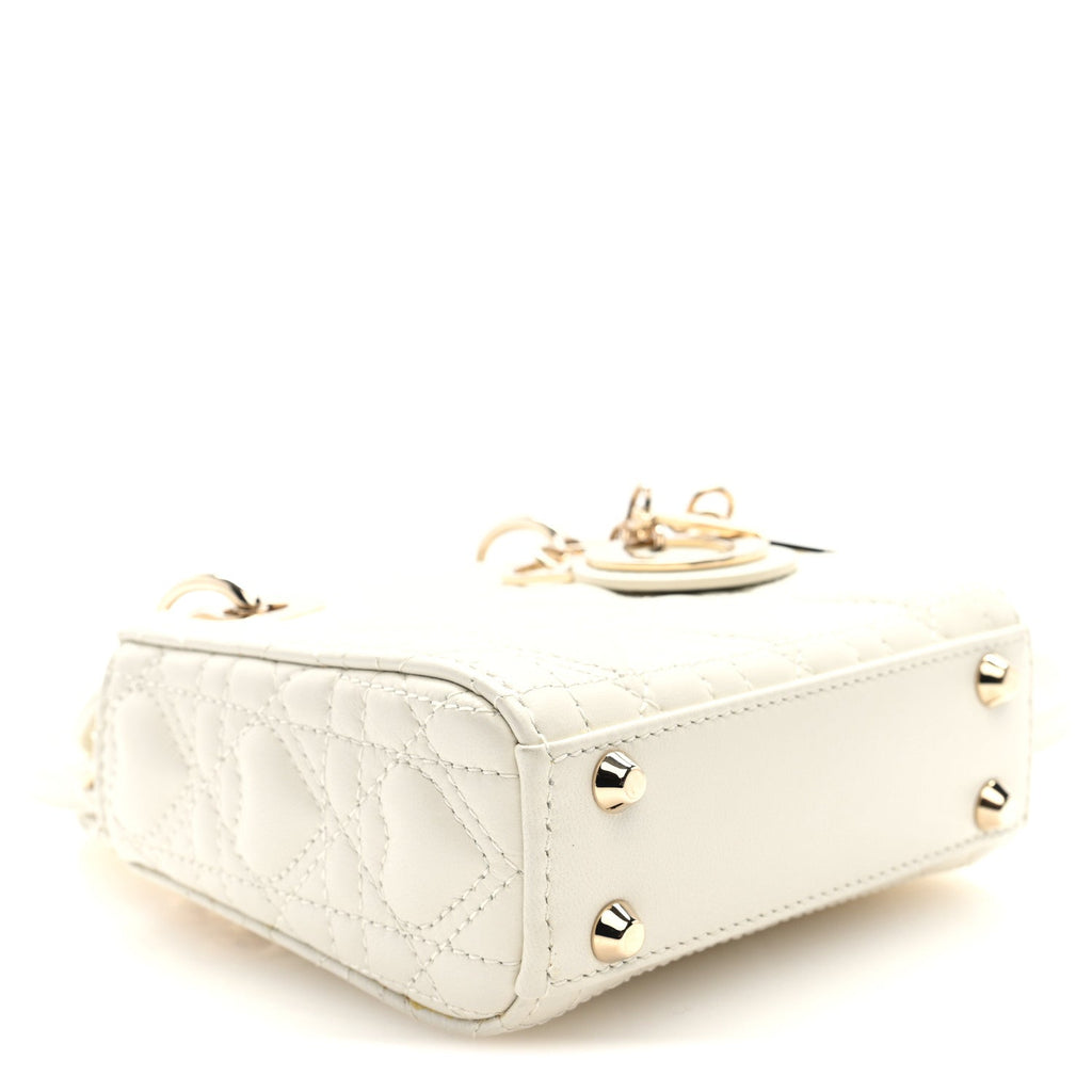Christian Dior Calfskin Cannage Dioramour Micro Lady Dior Dior White