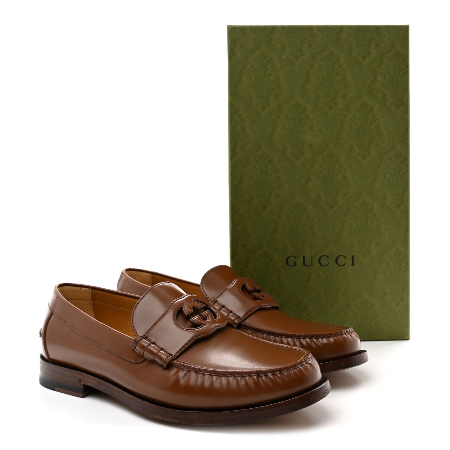 Gucci Calfskin Mens Interlocking G Millennial Ribot Loafers 11 Cuir