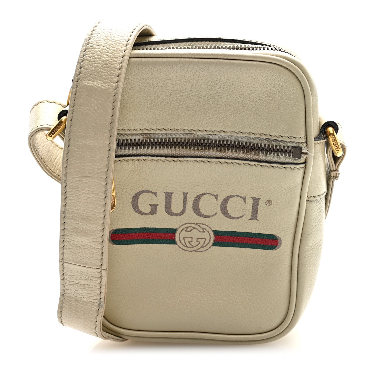 Gucci Grained Calfskin Mini Logo Messenger Bag White