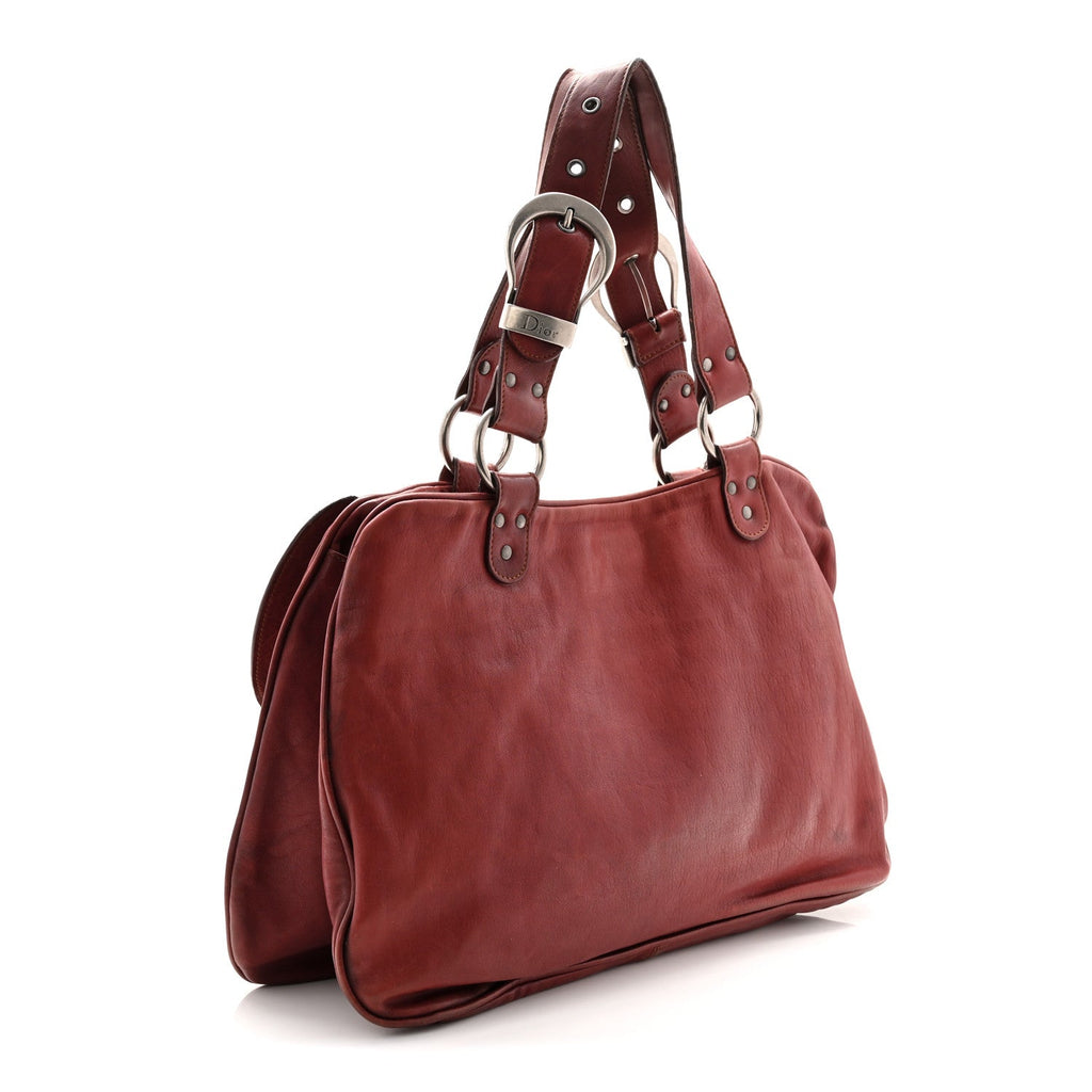 Christian Dior Calfskin Large Gaucho Double Saddle Bag Red