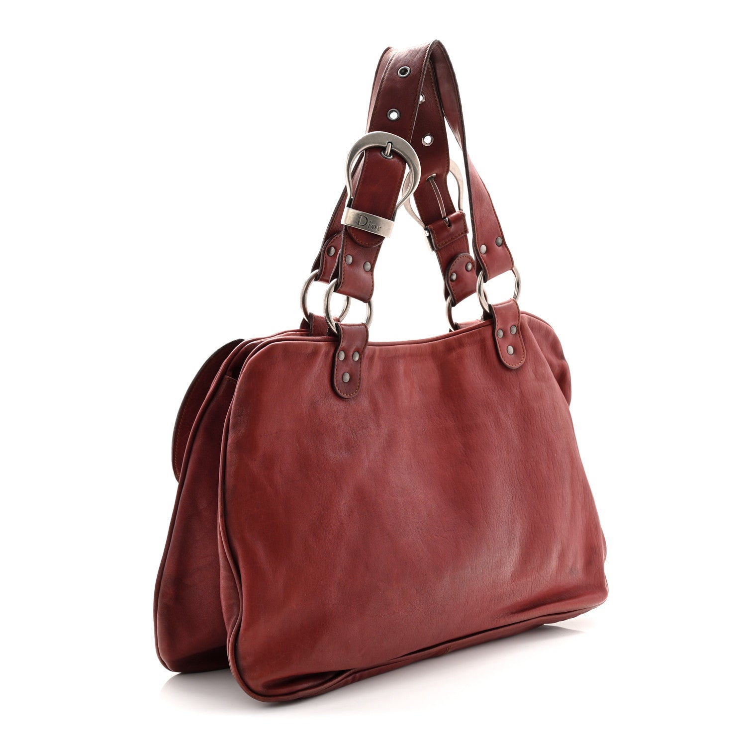 Christian Dior Calfskin Large Gaucho Double Saddle Bag Red