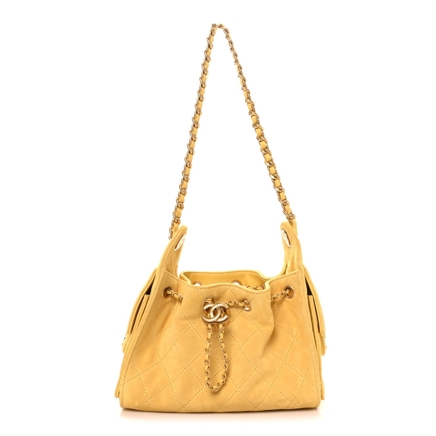 Chanel Suede Quilted Mini Chanel 25 Handbag Yellow