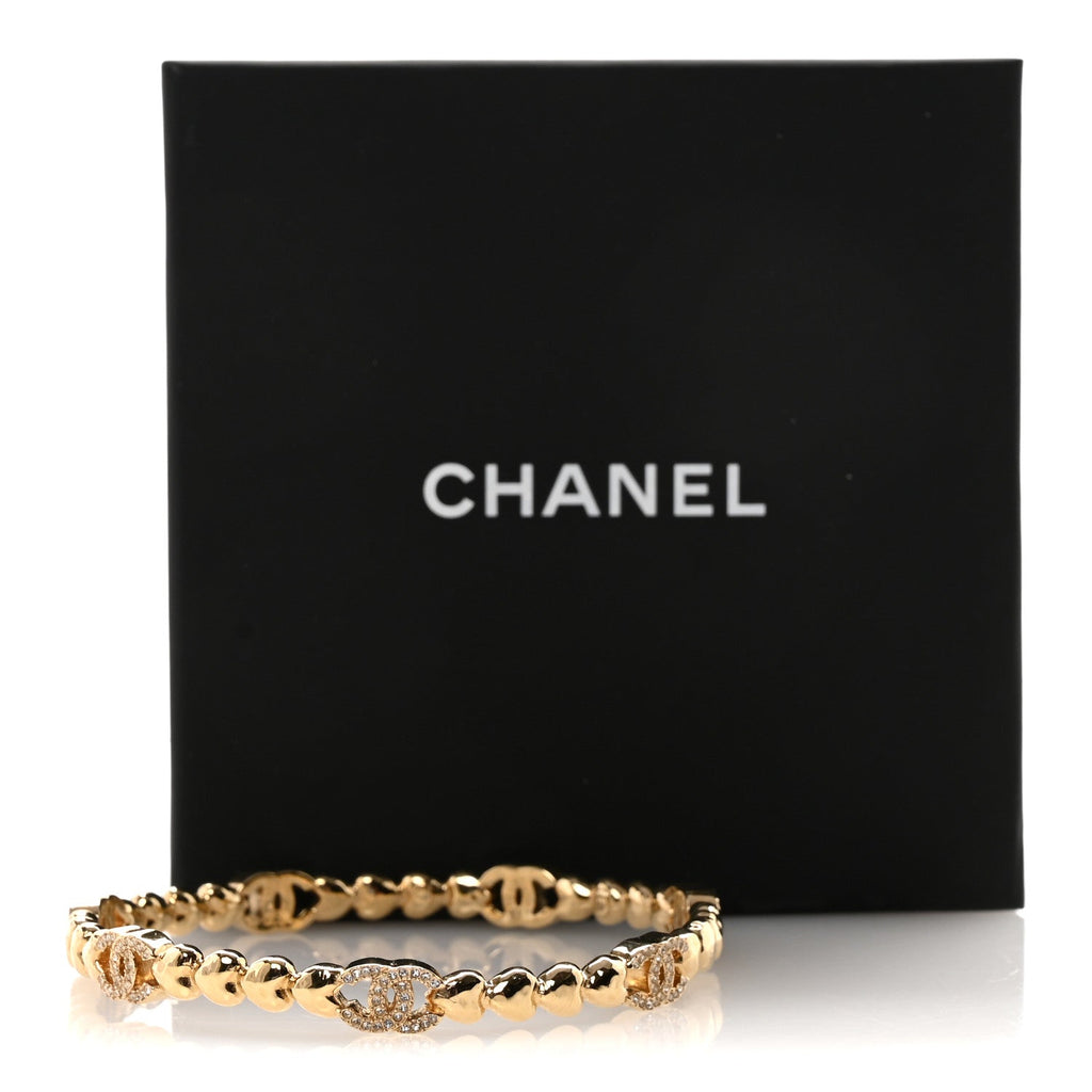 Crystal CC Heart Link Bracelet Gold