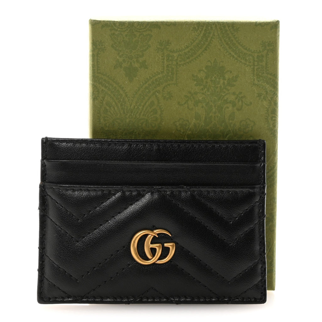 Gucci Calfskin Matelasse GG Marmont Card Holder Black