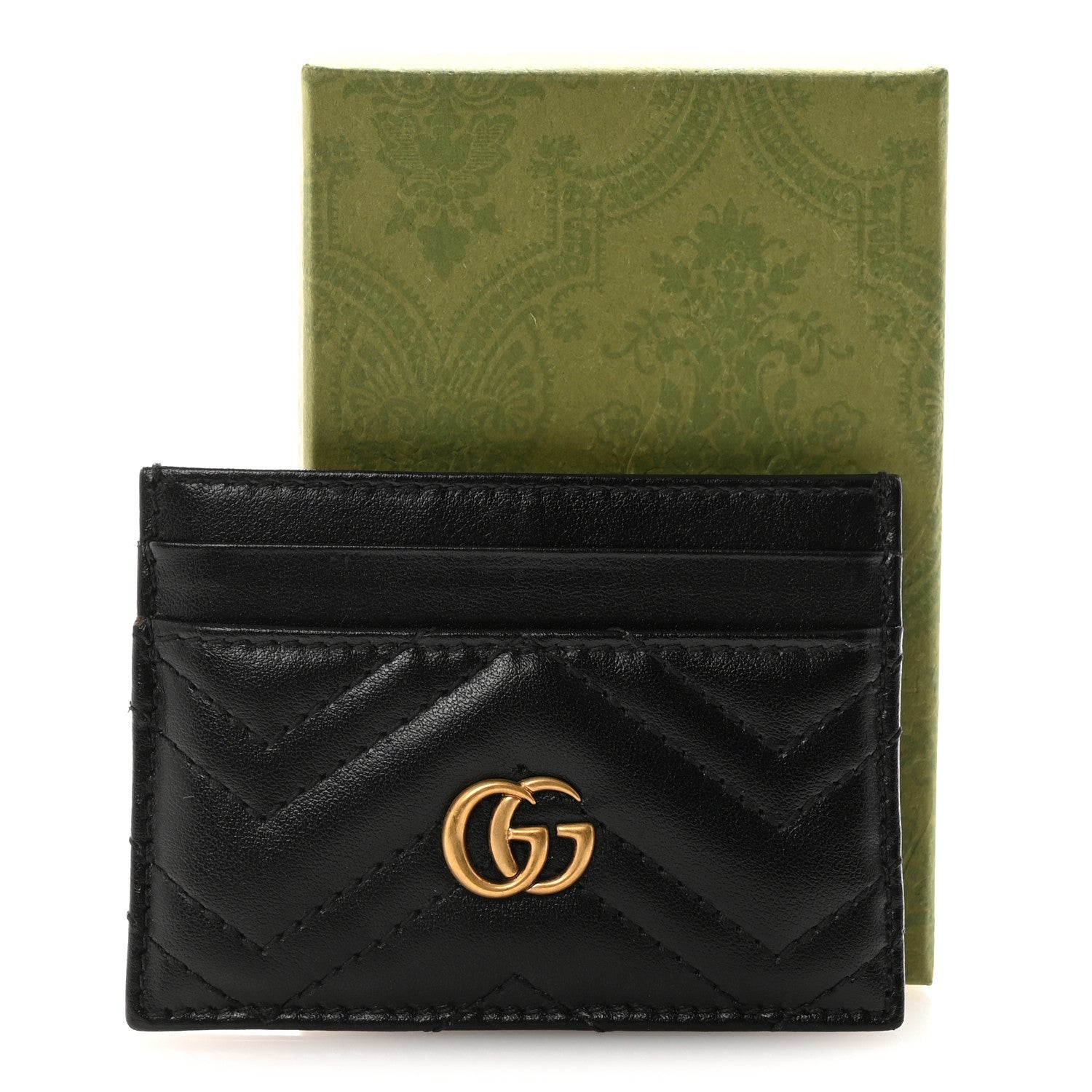 Gucci Calfskin Matelasse GG Marmont Card Holder Black