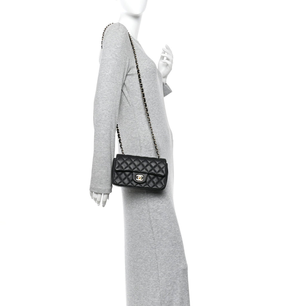 Chanel Metallic Caviar Quilted Mini Rectangular Flap Black