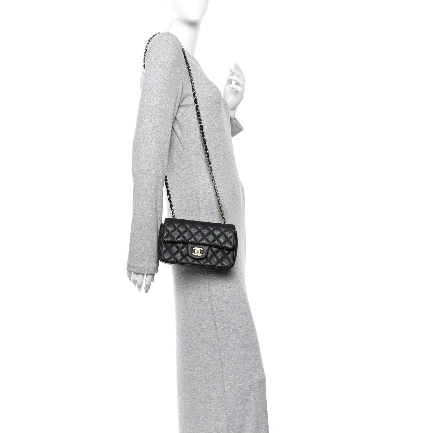 Chanel Metallic Caviar Quilted Mini Rectangular Flap Black