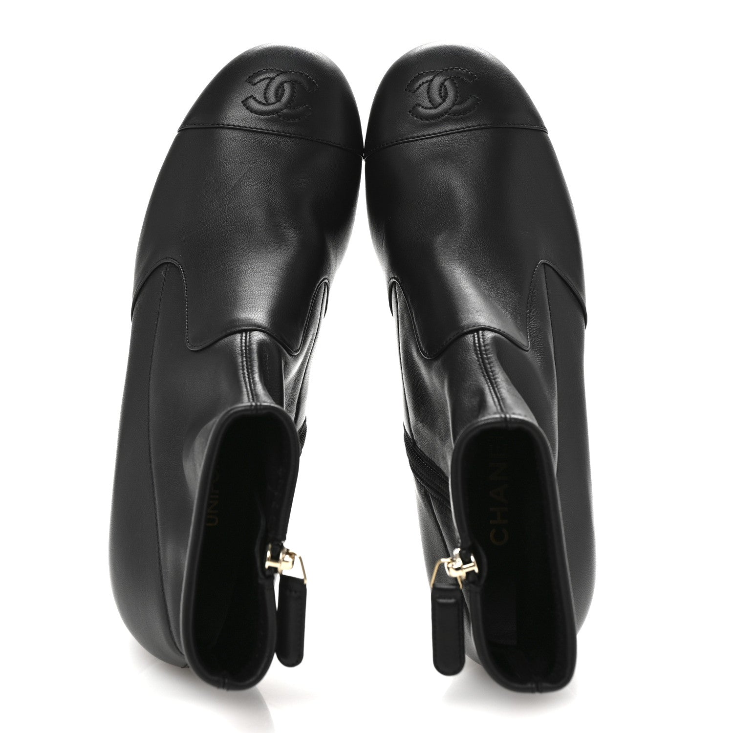 Chanel Stretch Lambskin Cap Toe CC Uniform Short Boots 37.5 Black