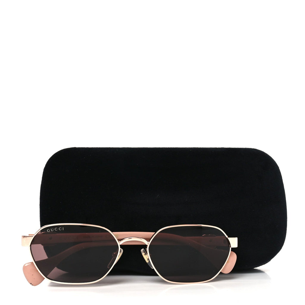 Gucci Metal Acetate Rectangular Frame Sunglasses GG1593S Rose Gold Pink