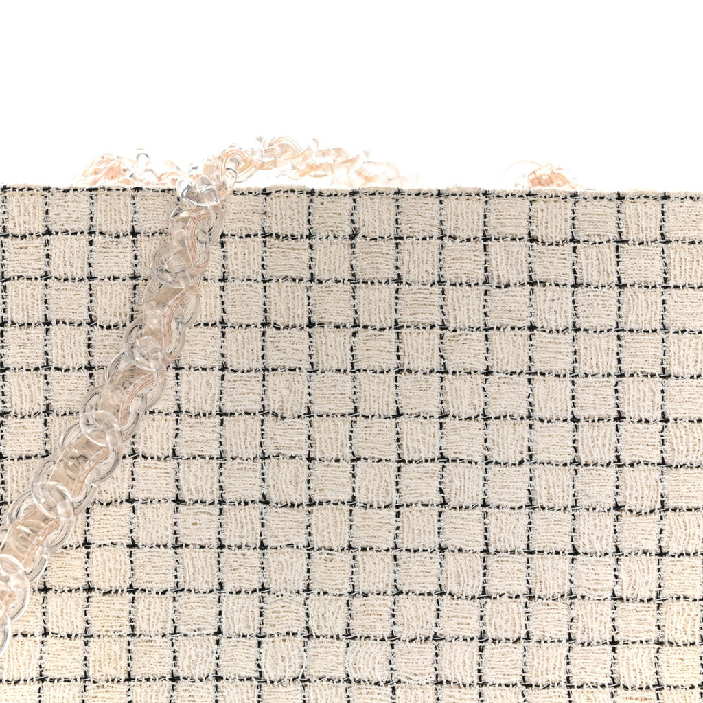 Chanel Tweed Resin Small Zipped Shopping Bag White Black