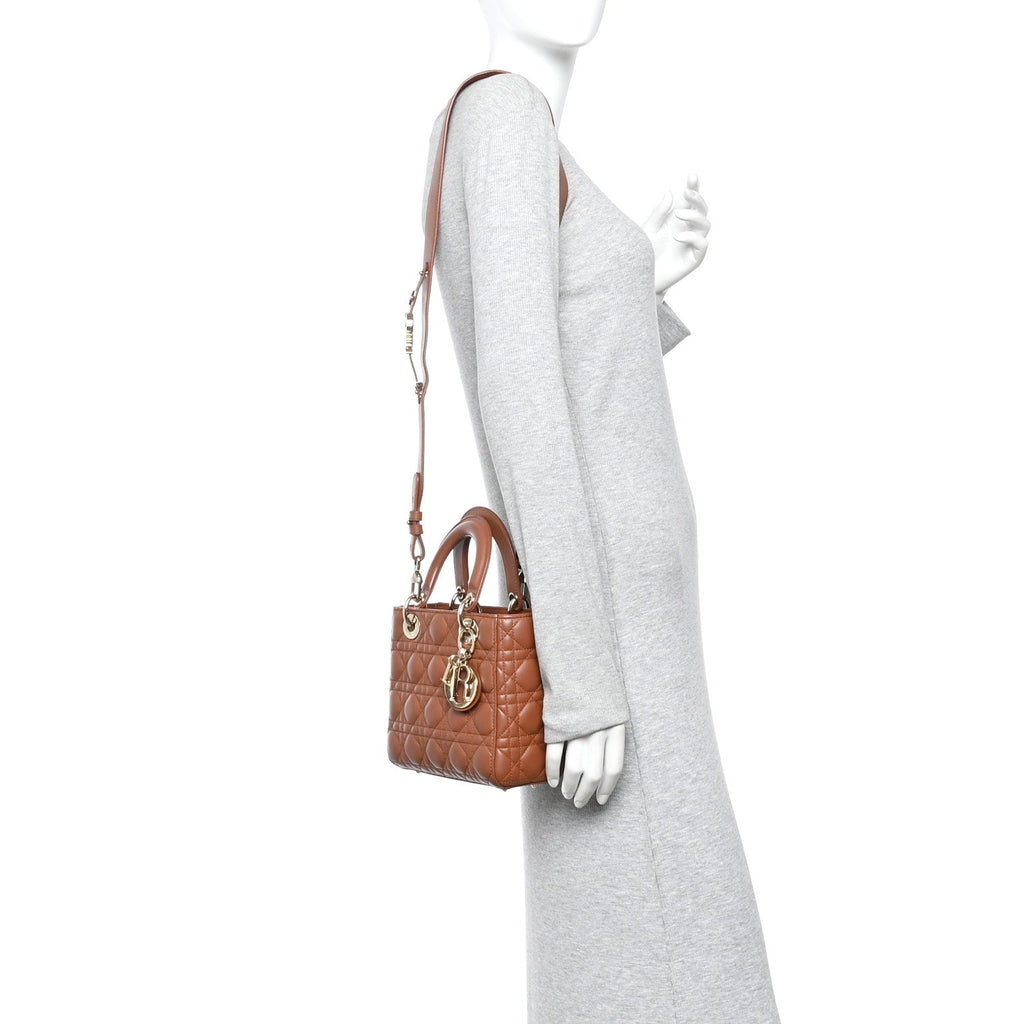 Christian Dior Calfskin Cannage Small My ABCDior Lady Dior Tan