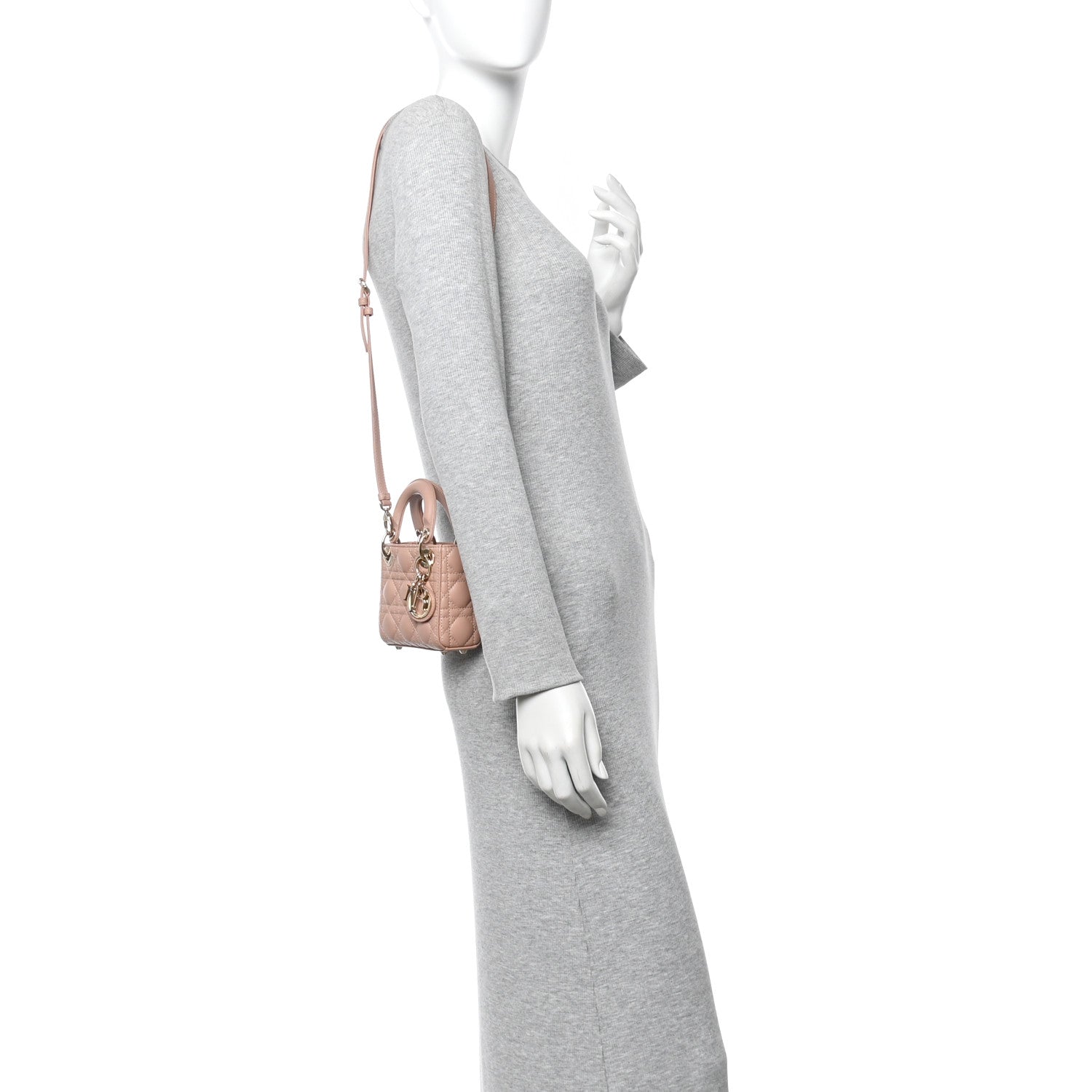 Christian Dior Lambskin Cannage Micro Lady Dior Rose Des Vents