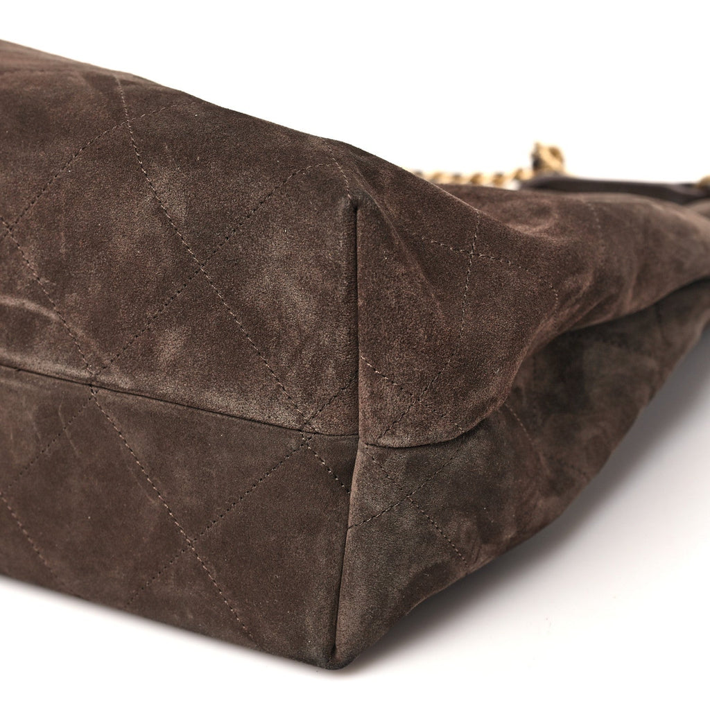 Chanel Suede Calfskin Lambskin Quilted Maxi Hobo Dark Brown