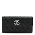 Caviar Quilted Chanel 19 Flap Wallet Black White