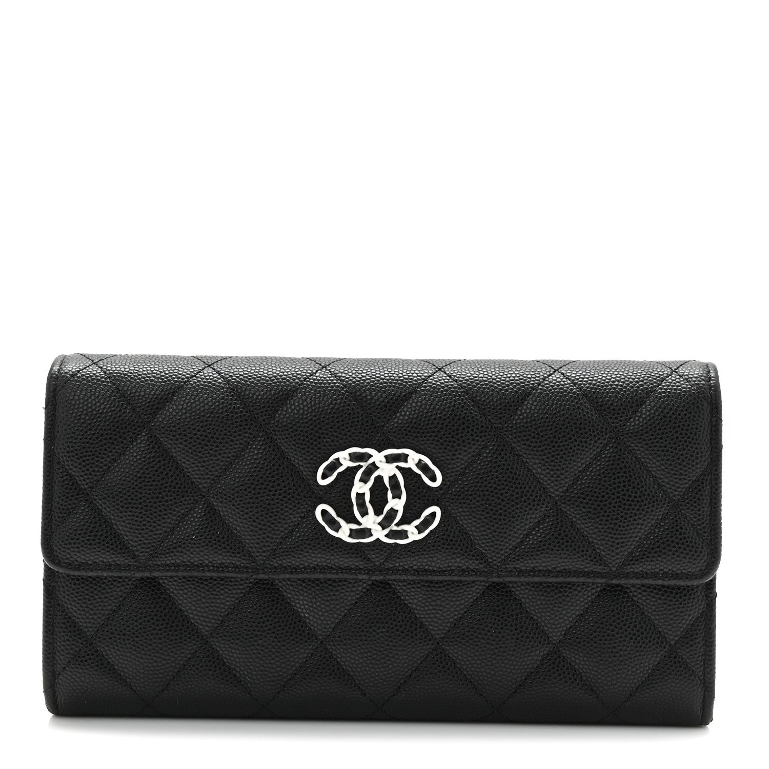 Caviar Quilted Chanel 19 Flap Wallet Black White