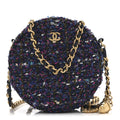 Chanel Tweed Quilted Round Clutch With Chain Multicolor