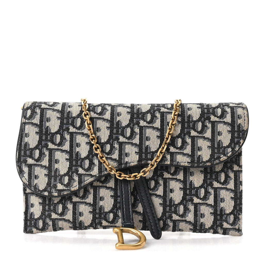 Christian Dior Oblique Saddle Chain Long Wallet Blue