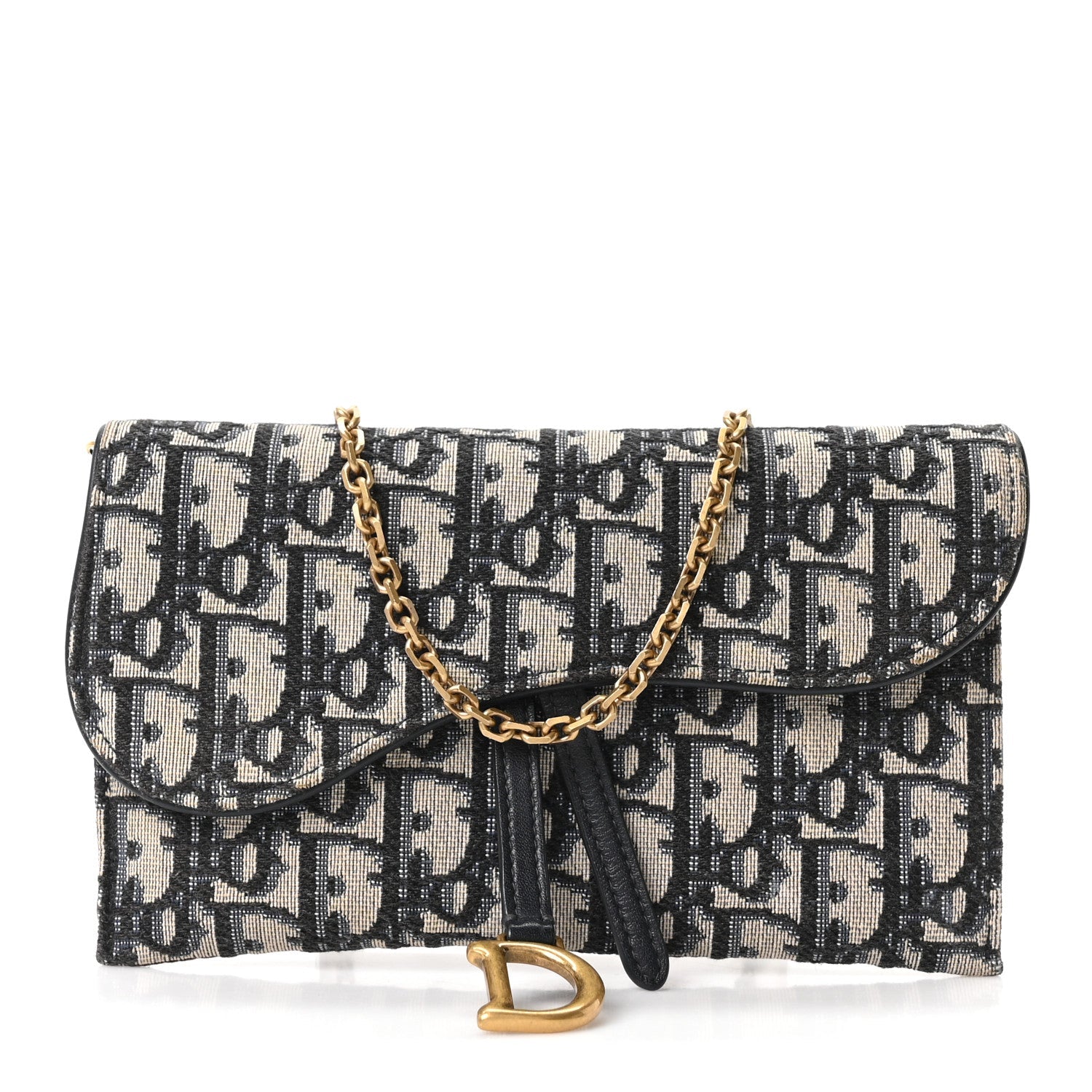 Christian Dior Oblique Saddle Chain Long Wallet Blue