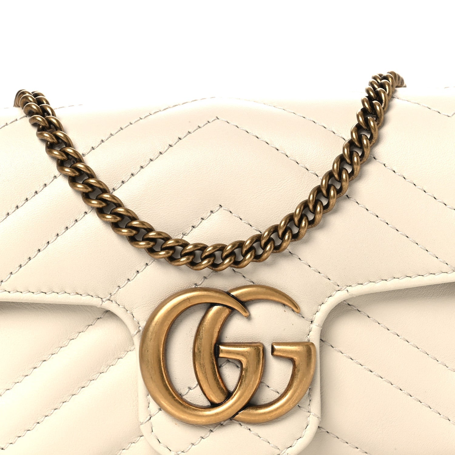 Gucci Calfskin Matelasse Super Mini GG Marmont Shoulder Bag White