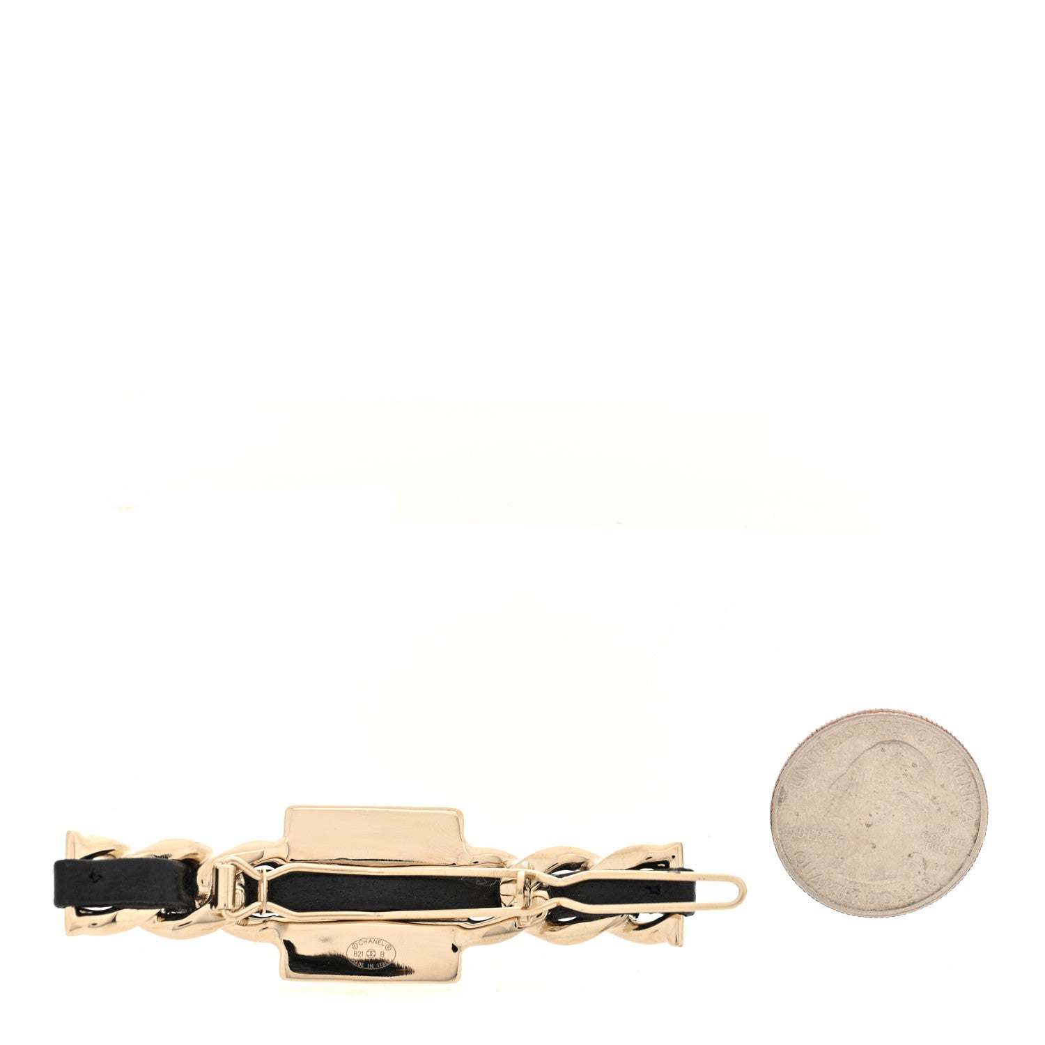 Metal Lambskin CC Square Hair Clip Gold White Black