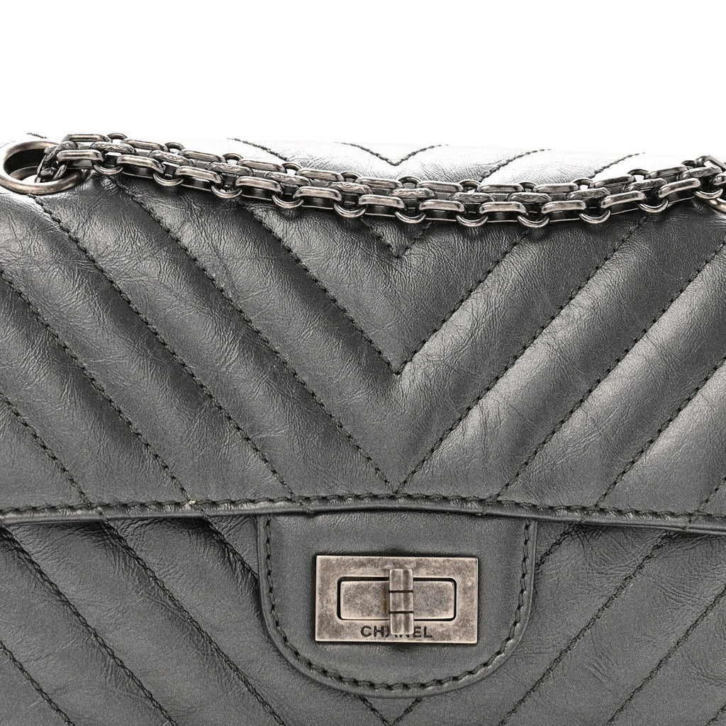 Chanel Metallic Aged Calfskin Chevron Quilted 2.55 Reissue Mini Flap Grey