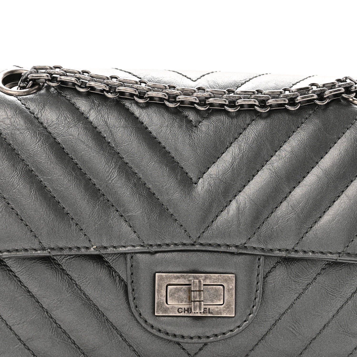 Chanel Metallic Aged Calfskin Chevron Quilted 2.55 Reissue Mini Flap Grey